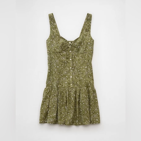 American Eagle Outfitters Dresses & Skirts - American Eagle Drop Waist Corset Mini Dress Bandana Paisley Olive Green Medium